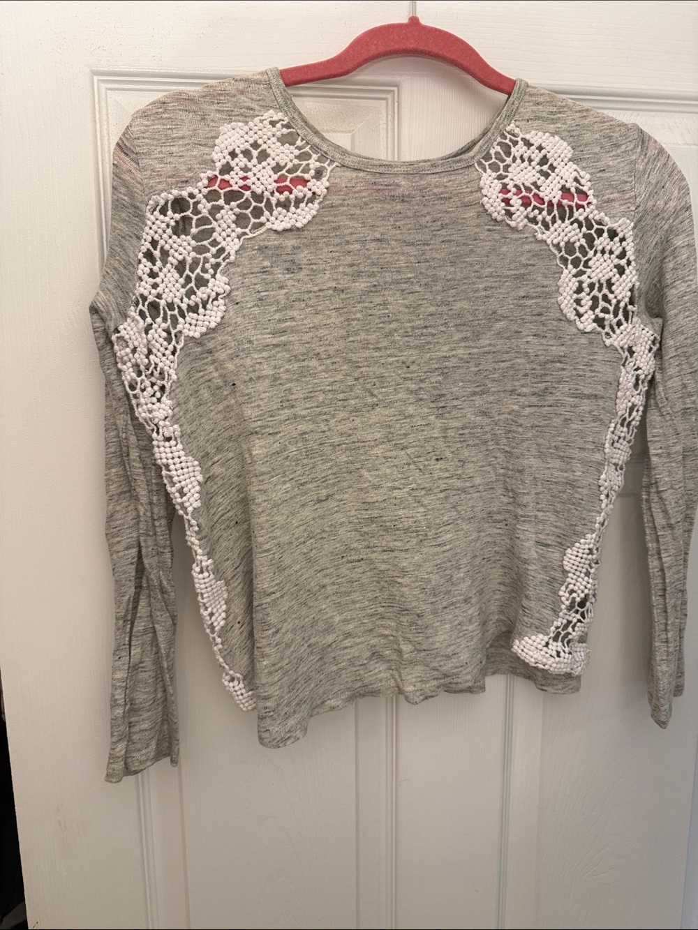 Generation Love Light Gray Long Sleeve Top with White Crochet Detail